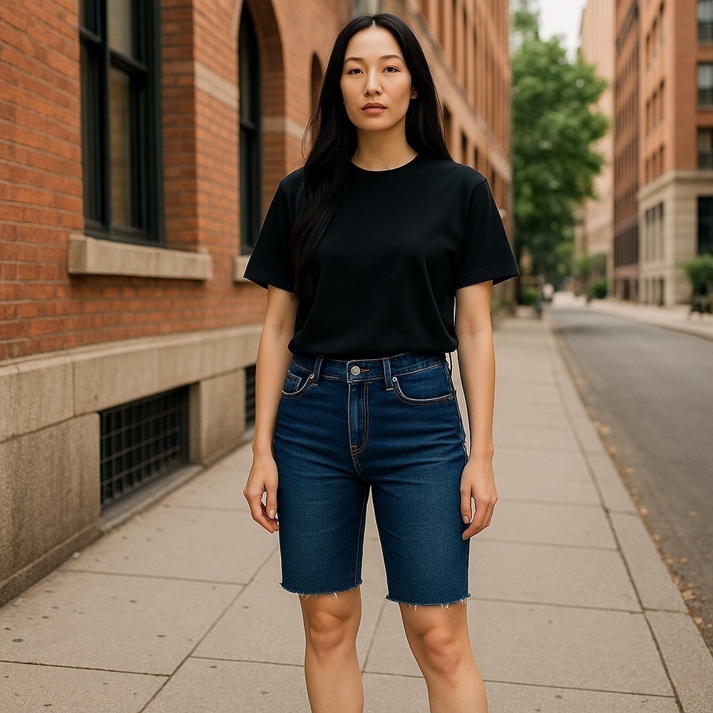❄️ LOFT | Fresh Cut Denim Bike Shorts in Dark Wash Size 24